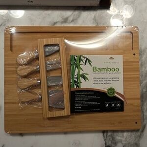 Bamboo Cheese Board Set with Silver Knives